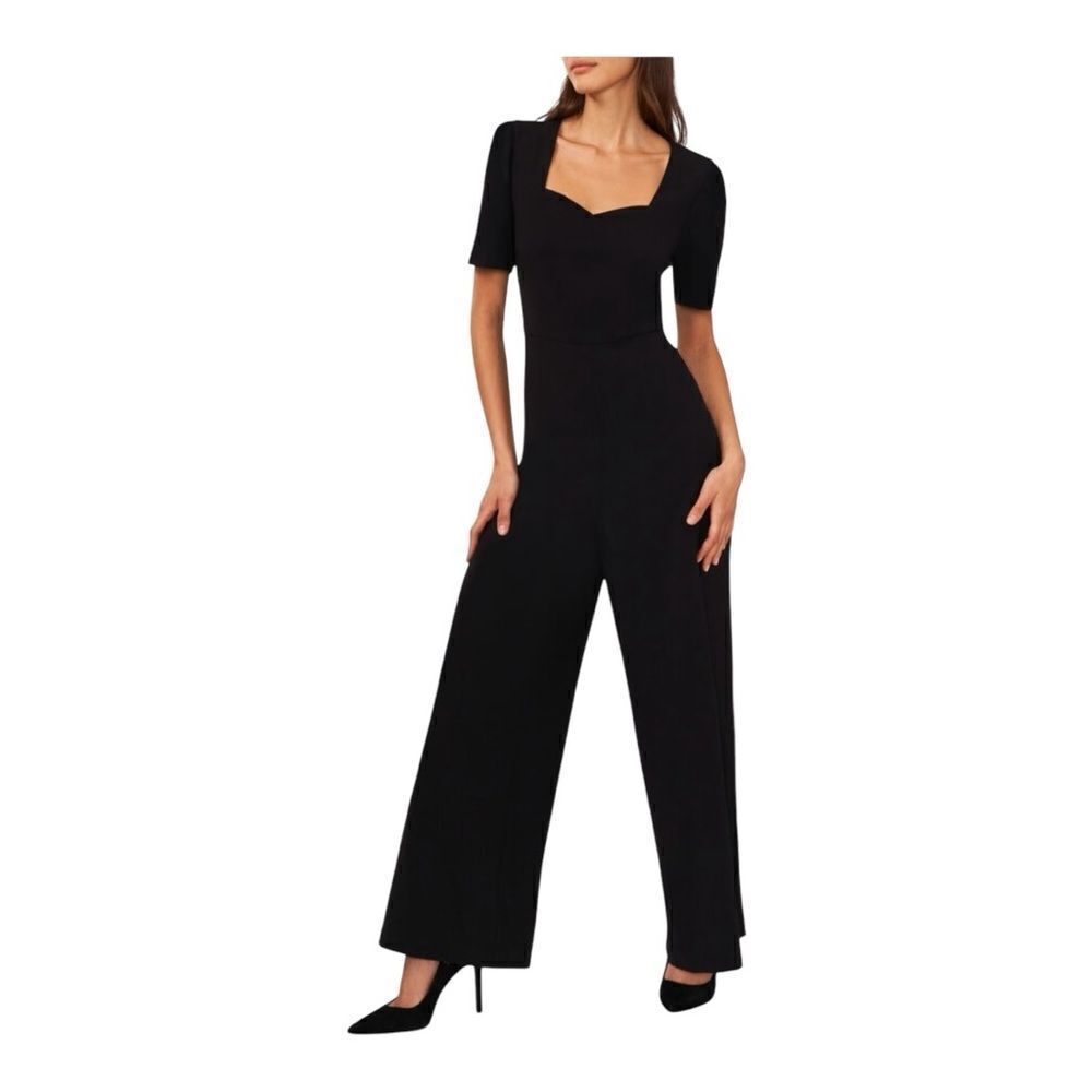 Halogen Womens Sweetheart Neck Black Wide Leg Jumpsuit Size Small Whimsical